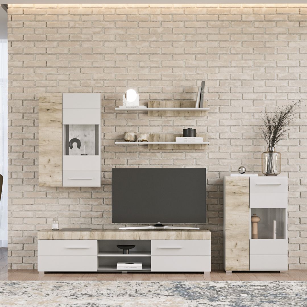 Дневна соба Барселона сив храст/бело сјај